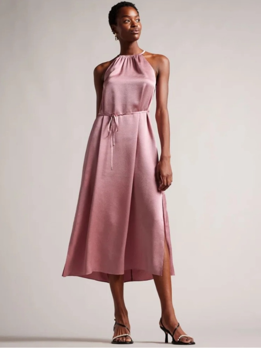 NWT Ted Baker Roxieyy Halterneck Midi Dress in Dusky Pink 0